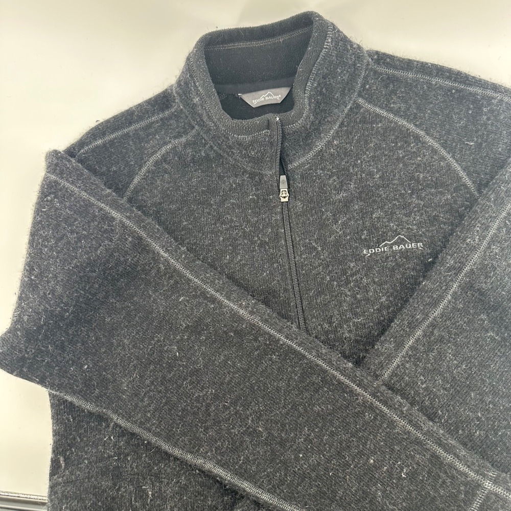Eddie Bauer Men's Charcoal Gray Wool Blend‎ Fleece Lined Zip Up Jacket Size L